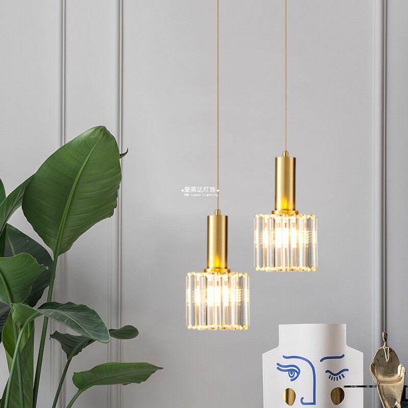 现代简约餐厅三头单头水晶灯走廊过道吧台玄关轻奢床头创意小吊灯