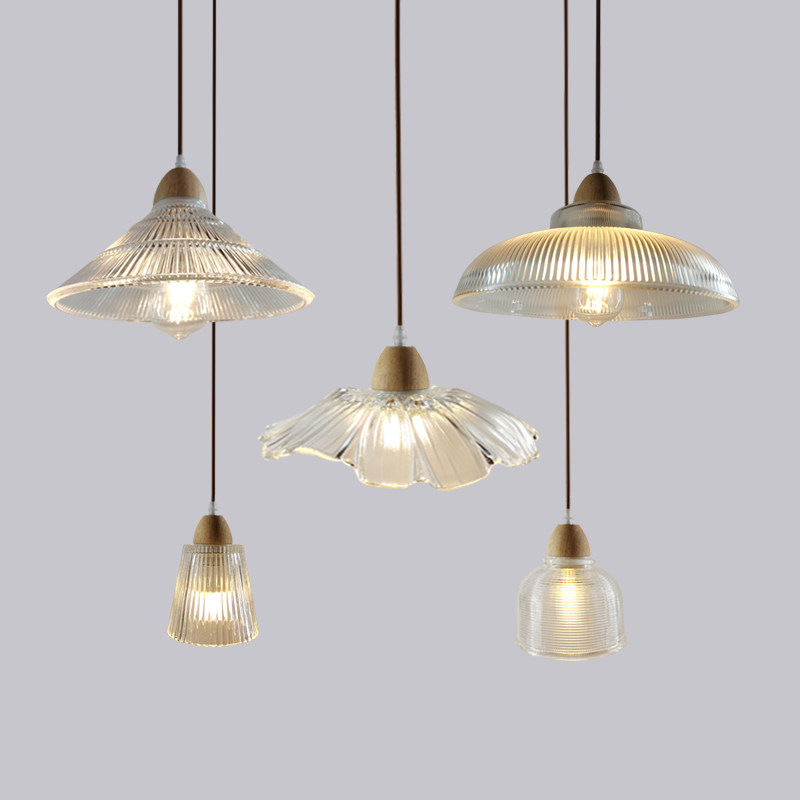 日式侘寂风原木餐厅三头吊灯简约民宿吧台玄关过道床头玻璃小吊灯