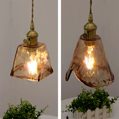 黄铜玻璃侘寂风餐厅玄关过道吊灯