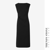 老钱风微弹落肩腰立体褶遮肉女装 潮石法式 经典 连衣裙T61720100