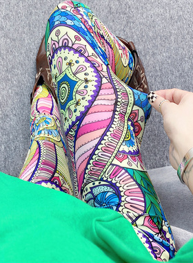 花色打底裤女外穿薄款弹力彩色瑜伽裤图案高腰长裤欧美弹力紧身裤