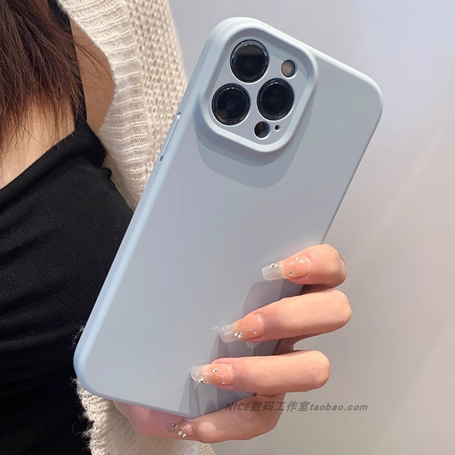 奈斯云雾蓝精孔全包边17适用苹果16手机壳15plus纯色液态硅胶iPhone14pro软糯手感max男女13冷色简约12防摔11