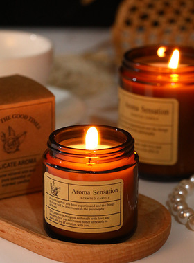 AROMA香薰蜡烛小众高级卧室香氛蜡烛植物大豆蜡精油礼盒复古棕瓶