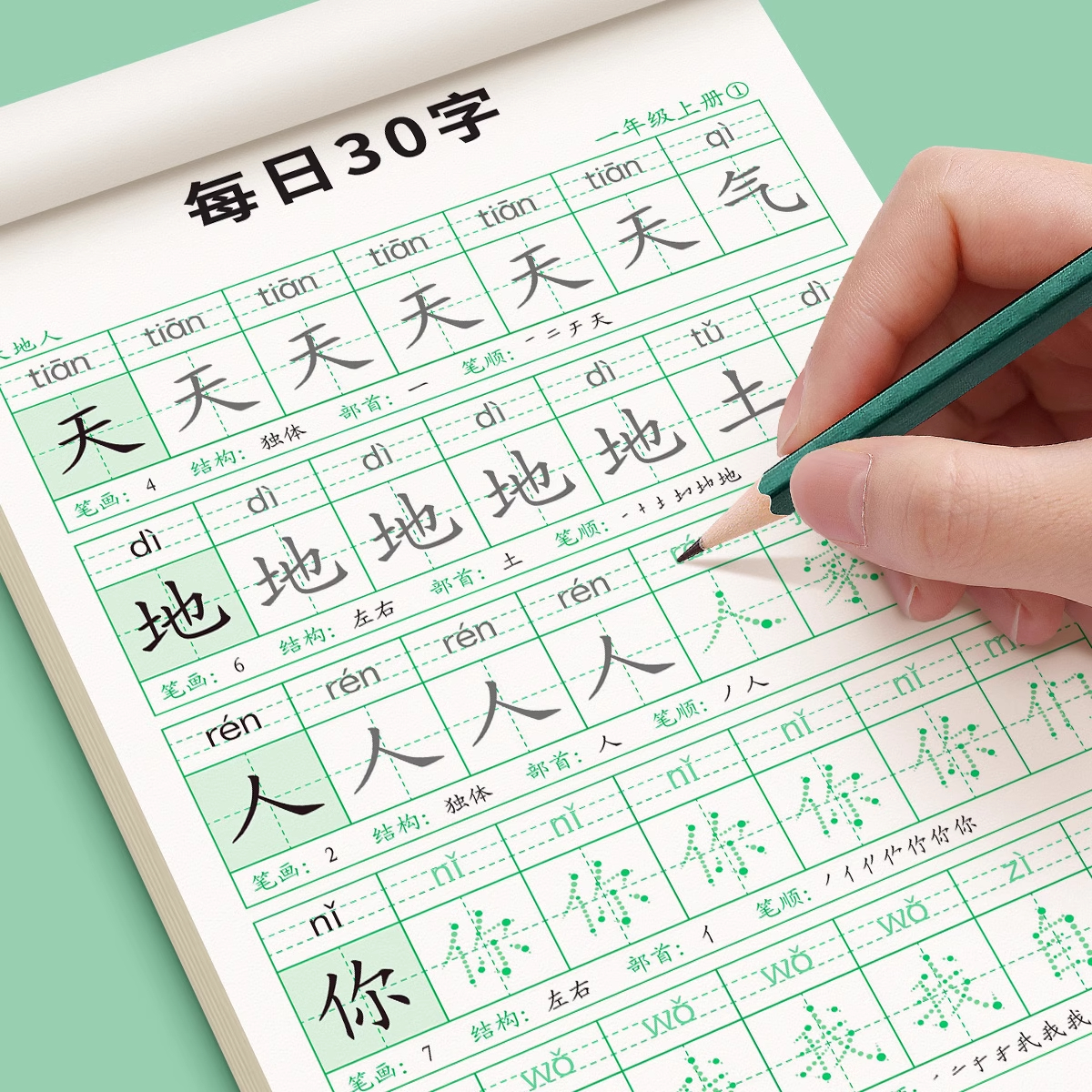 每日30字一年级二年级点阵练字帖