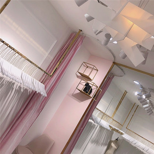 高档服装店试衣间门帘定制粉色少女系丝绒布帘现代北欧更衣室门帘