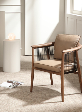 实木提琴椅中古风绳编餐椅茶椅复古书桌椅靠背椅家用高级扶手椅子