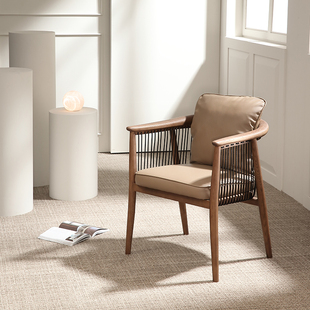 实木提琴椅中古风绳编餐椅茶椅复古书桌椅靠背椅家用高级扶手椅子