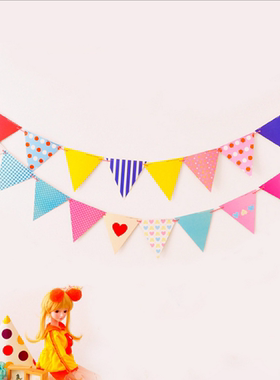 波点爱心三角纸彩旗会场派对彩旗 少女心房间装饰布置纸质装饰品