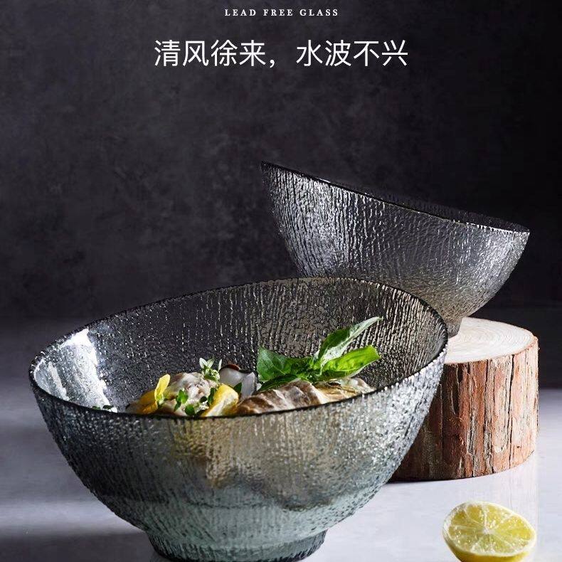 北欧斜口沙拉碗高颜值耐高温透明金边玻璃甜品水果碗家用2026新款