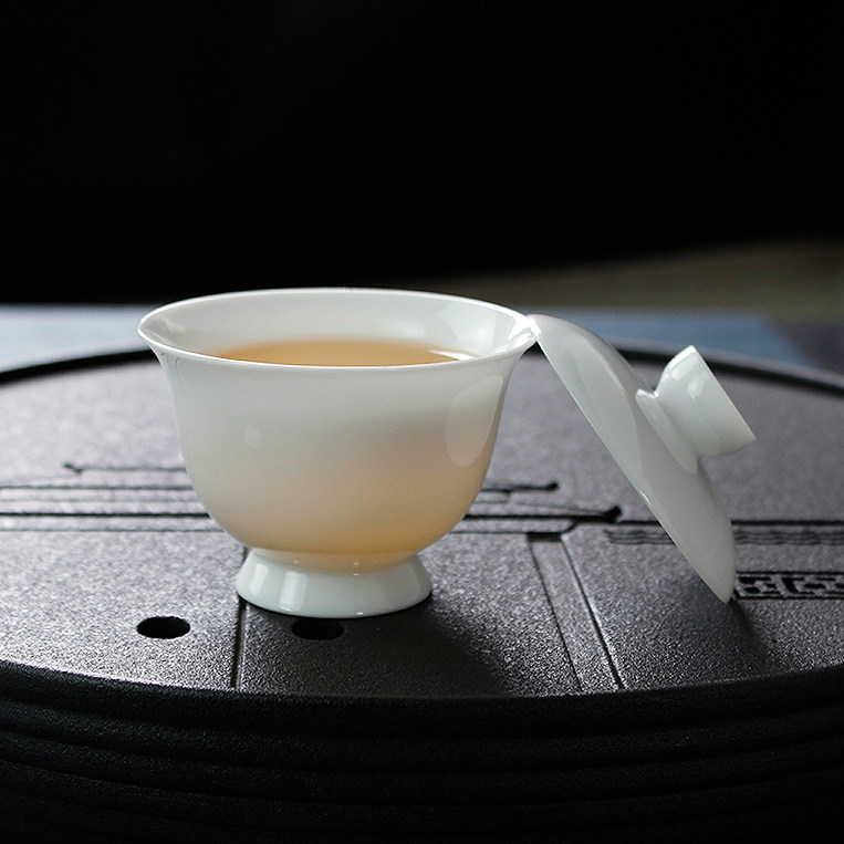 羊脂玉纯白二才盖碗高足底座防烫陶瓷薄胎泡茶碗白瓷茶具茶杯中号,餐饮具,盖碗,淘宝优惠券,粉丝福利购,淘宝优惠卷