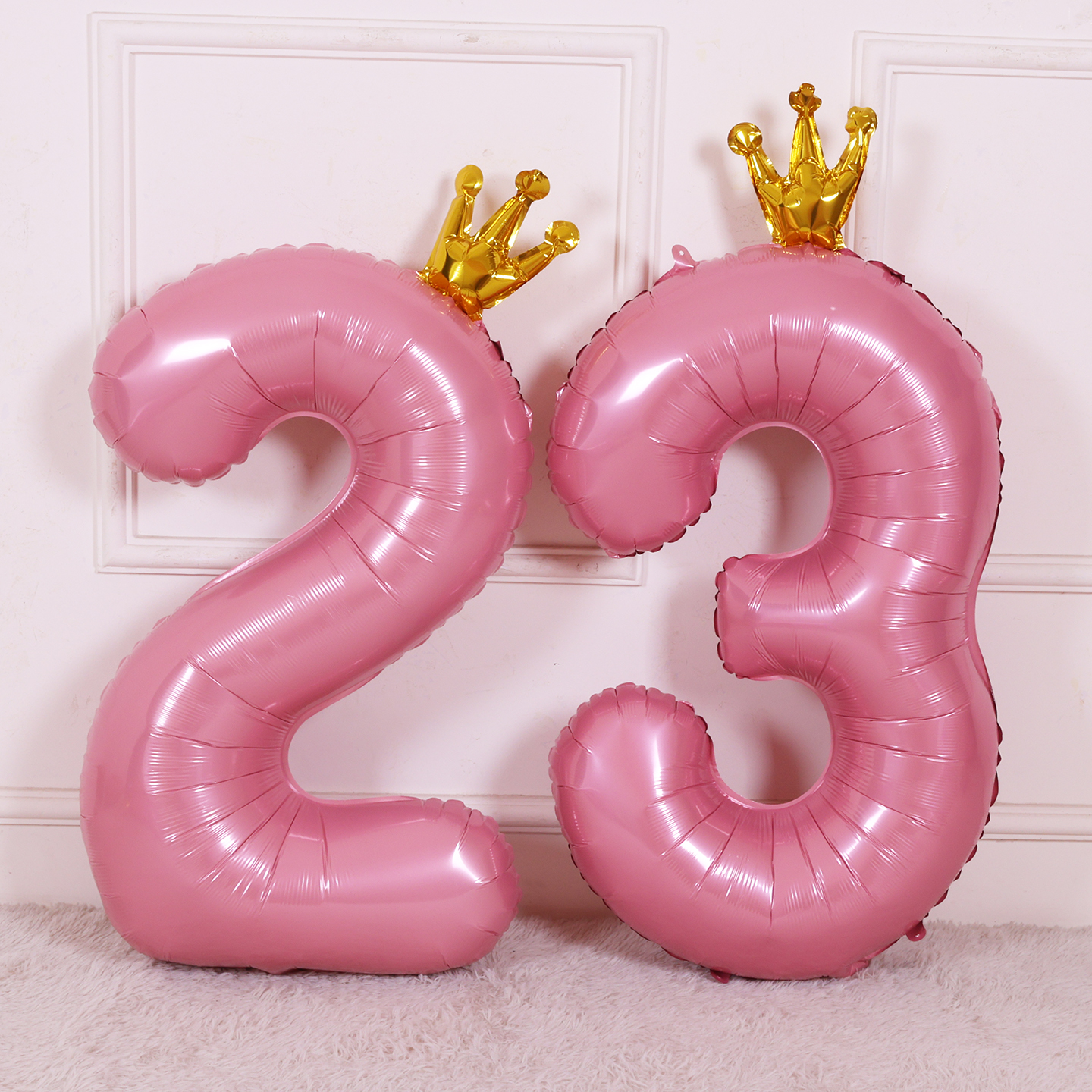 40寸珠光粉皇冠数字气球生日拍照道具儿童男女孩派对装饰场景布置