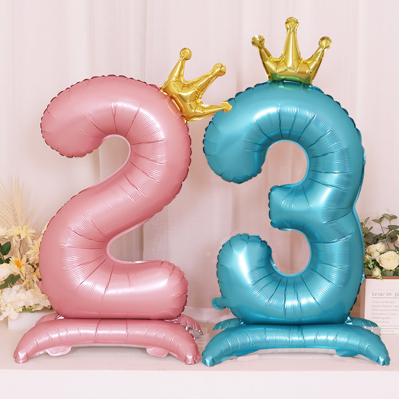 42寸带底座粉蓝色数字铝膜气球生日装饰场景布置男女孩周岁拍照
