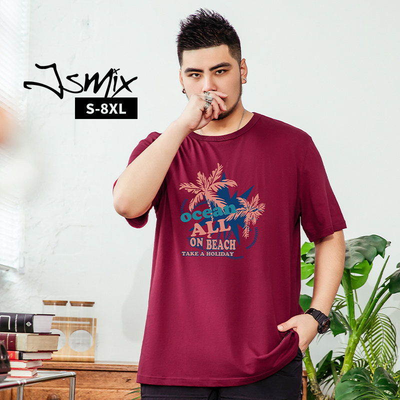 胖胖星球潮牌男装宽松加大夏日度假Tee纯棉衫夏威夷风印花短袖T恤