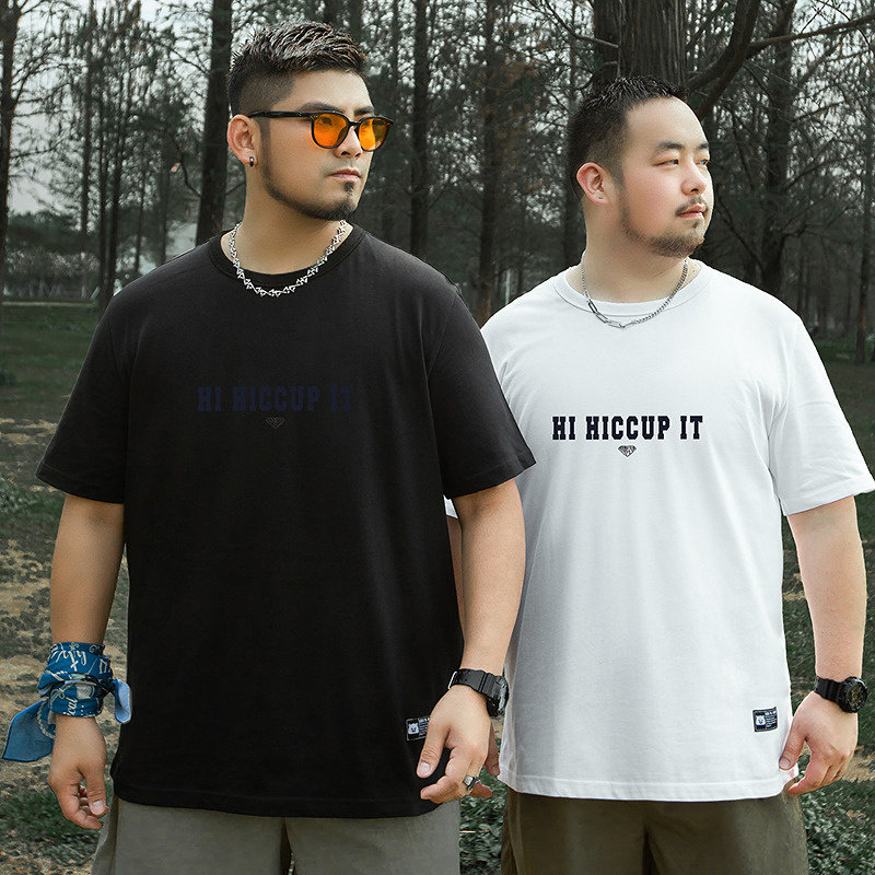 大码潮牌男装宽松潮胖子美式休闲风夏季印花简约字母圆领短袖T恤