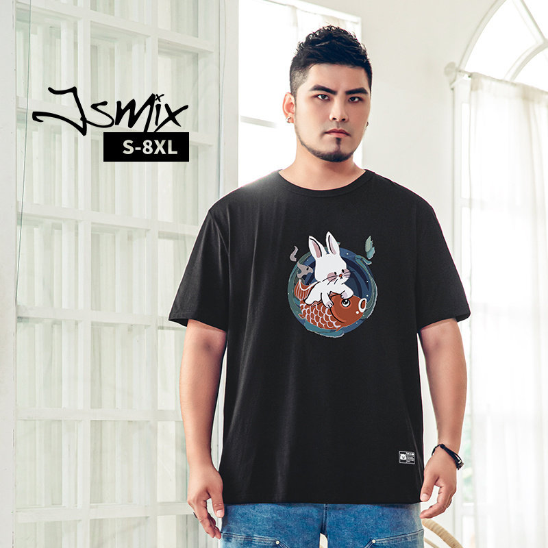 胖胖星球潮牌男装宽松全尺码卡通动物Tee无性别国潮风印花短袖T恤