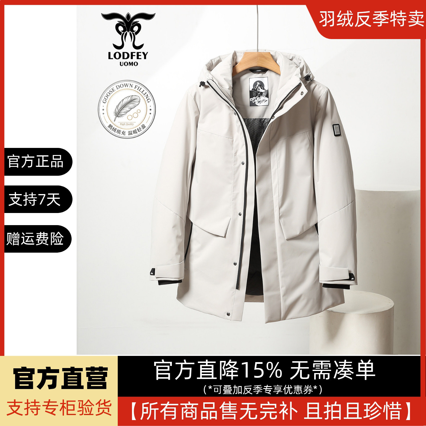 龙达飞新品专柜同款青年男士加厚【90白鹅绒】连帽羽绒服DT16687