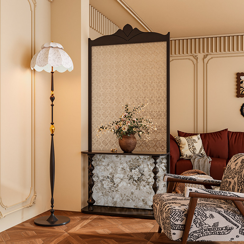 法式中古风定制海棠玻璃实木屏风隔断墙客厅玄关移动座屏立体玫瑰