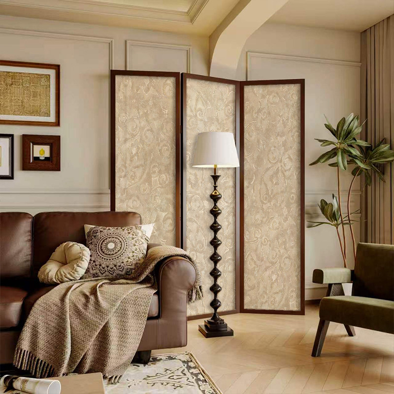 法式美式侘寂风抽象立体实木屏风隔断墙装饰家用客厅玄关移动折屏
