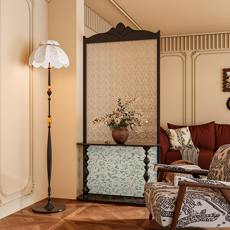 法式中古风海棠玻璃实木屏风隔断墙装饰客厅遮挡玄关艺术移动座屏