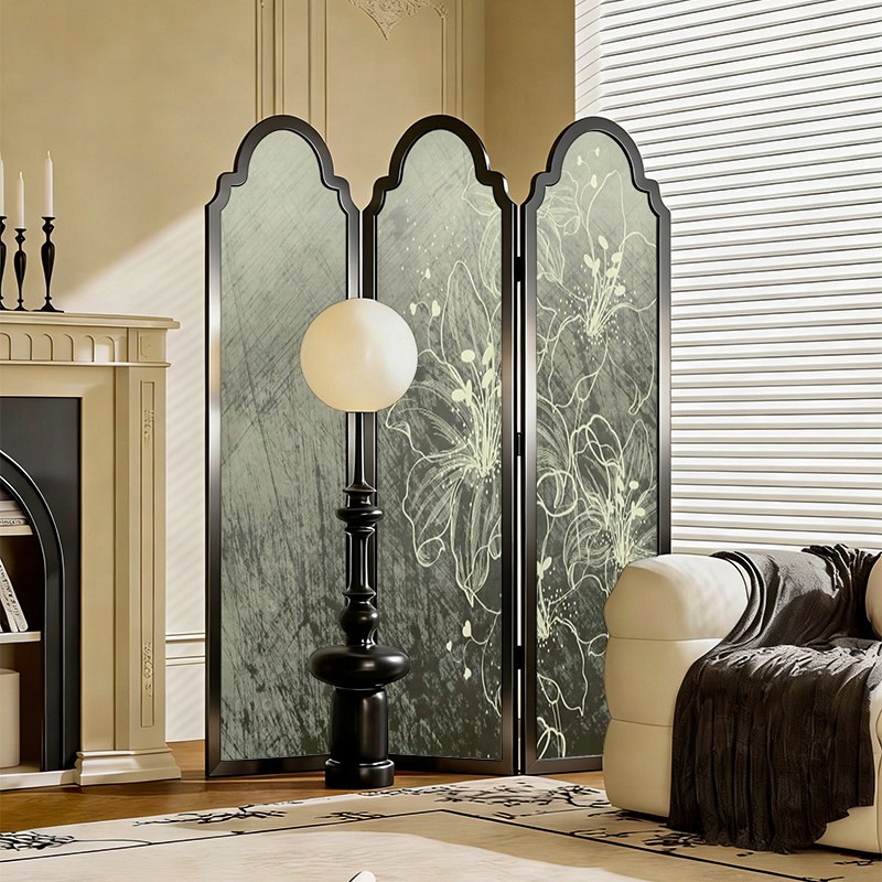 法式侘寂混搭风实木折叠屏风隔断墙装饰家用遮挡客厅移动折屏花卉,住宅家具,折屏,淘宝优惠券,粉丝福利购,淘宝优惠卷