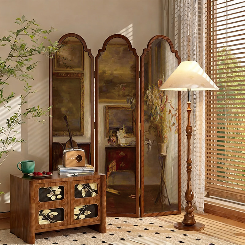 法式侘寂风复古民宿实木折叠屏风隔断墙装饰客厅背景遮挡移动折屏,住宅家具,折屏,淘宝优惠券,粉丝福利购,淘宝优惠卷