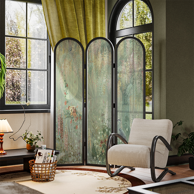 美式法式热带雨林实木屏风隔断装饰玄关客厅背景小众民宿移动折屏