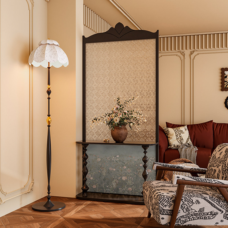 法式美式混搭抽象花卉实木海棠玻璃屏风隔断墙装饰客厅玄关座屏