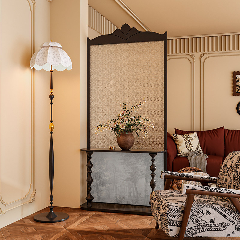 法式中古风定制海棠玻璃实木屏风隔断墙客厅遮挡玄关移动置物座屏