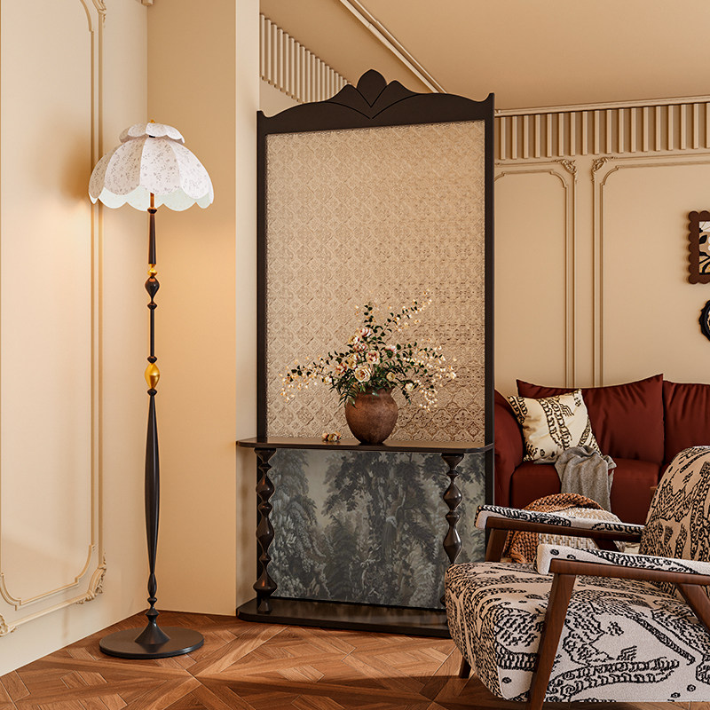 法式中古风定制海棠玻璃实木屏风隔断墙客厅背景遮挡玄关移动座屏