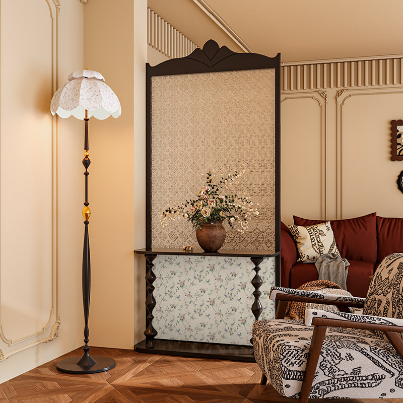 法式美式混搭风立体海棠玻璃实木屏风隔断墙客厅玄关置物移动座屏