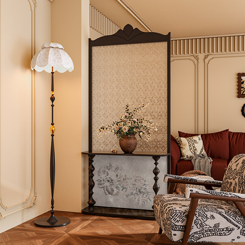 法式混搭风立体花卉海棠玻璃实木屏风隔断墙客厅玄关置物移动座屏