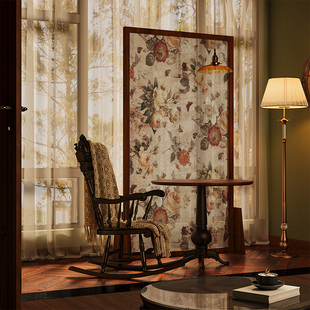 美式 饰客厅玄关入户艺术移动座屏 欧式 实木复古静物花卉屏风隔断装