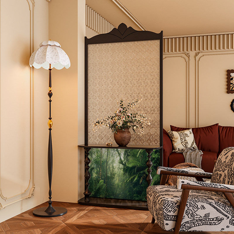 法式美式混搭风热带雨林实木海棠玻璃屏风隔断墙客厅玄关置物座屏