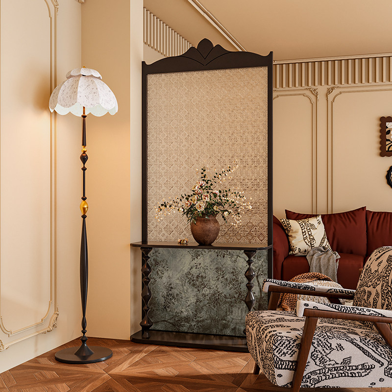 法式中古风定制海棠玻璃实木复古屏风隔断墙客厅玄关移动座屏风景