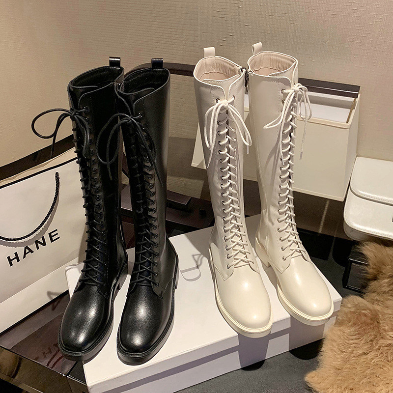 烈女机车新款马丁靴不过膝显瘦筒骑士靴高帮女粗跟系带靴复古长靴,女鞋,骑士靴,淘宝优惠券,粉丝福利购,淘宝优惠卷