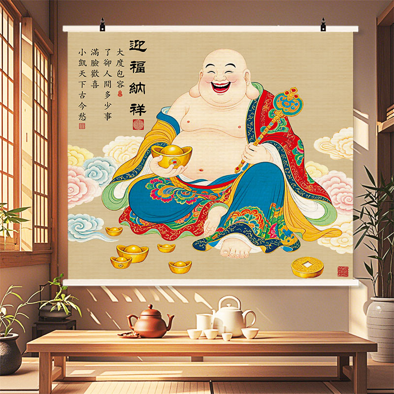 新中式竹帘挂画福禄寿电表箱遮挡