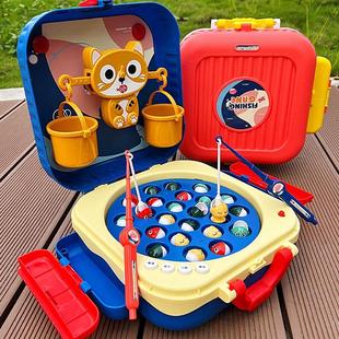 儿童电动旋转钓鱼玩具磁吸小猫钓鱼竿宝宝益智早教小游戏男孩女孩