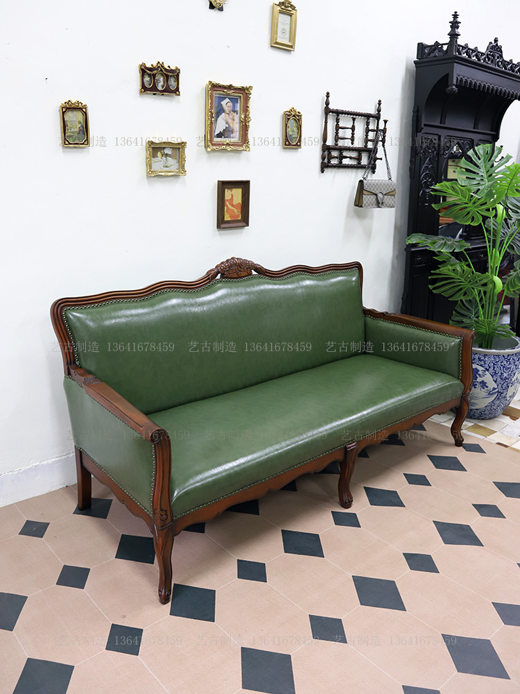 老上海老摩登实木榫卯三人沙发