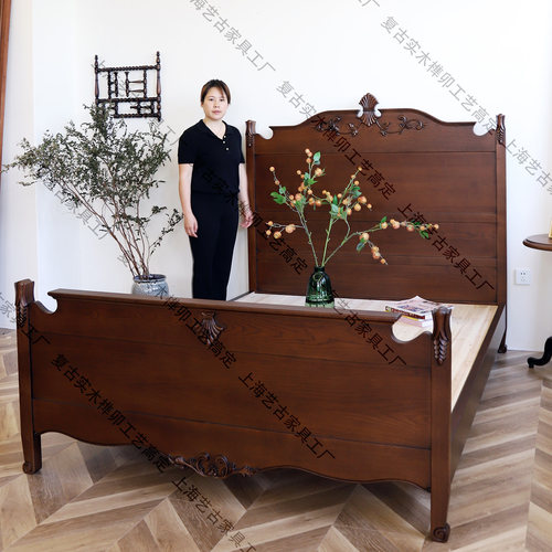 法式中古原木双人床中古实木榫卯结构1.5米1.8米复古床欧洲古典床