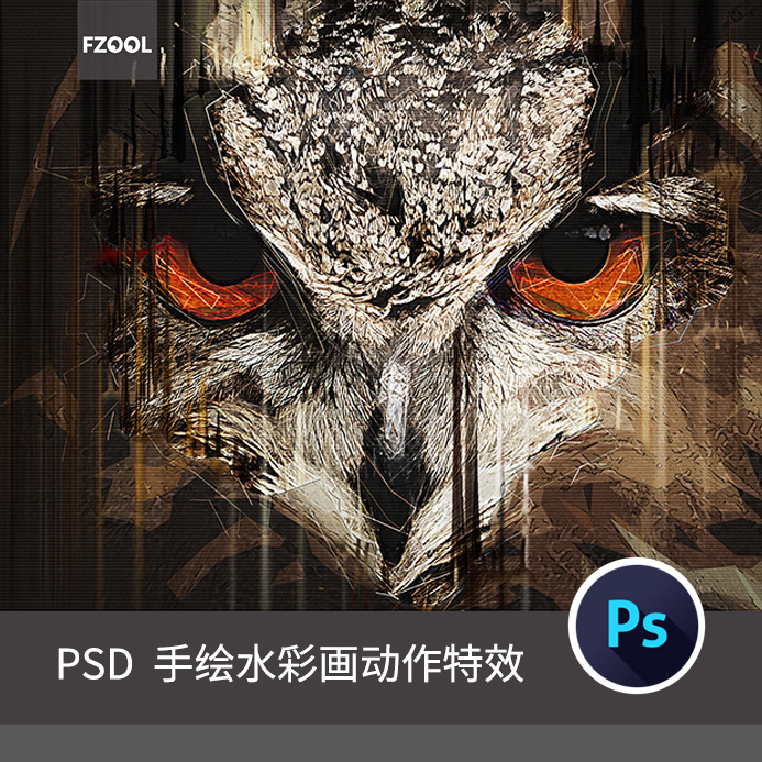 手动绘画水彩特效2 平面设计素材绘画手绘艺术插画高级模板PS动作