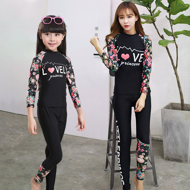 夏季亲子游泳衣女母女2026新款分体防晒长袖长裤保暖玩水温泉泳装