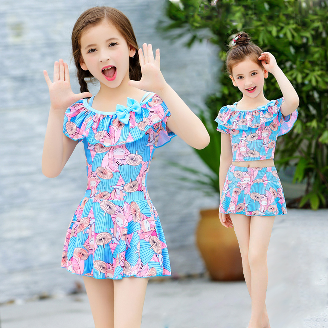 Girls swimsuits, medium, big children's dress, little girl, Korean split princess, cute teenagers, children's swimsuits