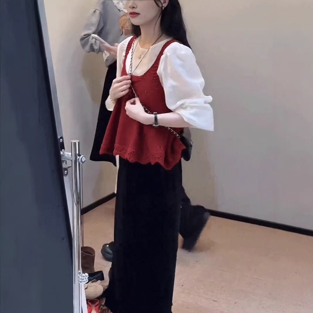 新款甜美减龄U领毛衣马甲女春季宽松显瘦外搭叠穿针织吊带背心潮