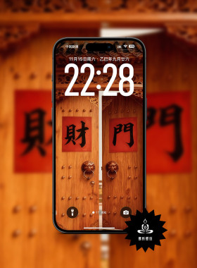 招财进宝木纹款壁纸 高清全面屏手机适用 简约自然纹理背景