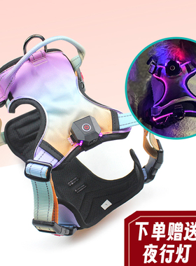 LED发光狗狗胸背可充电夜间遛狗安全可调节高颜值渐变狗牵引背心