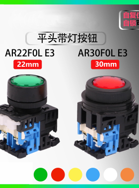 平头带灯按钮开关 AR22FOL AR30 AR22F0L F5L E3 E4 10 11 G