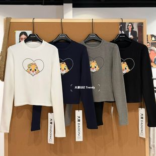 T恤女圆领可爱内搭小个子上衣打底衫 秋冬新款 卡通小熊加绒长袖