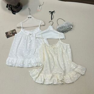 甜美小清新木耳边系带刺绣吊带背心女2026百搭叠穿小个子打底上衣