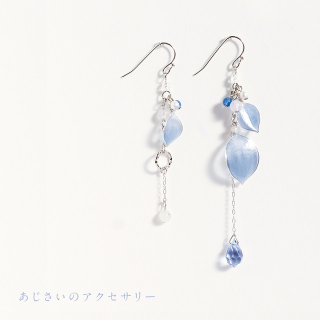 Creema minne日本代购 手工定制蓝色雨季主题造花液耳钉女/耳夹