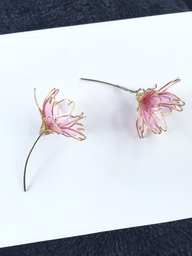 豆记 Creema minne日本代购 枝头樱花 造花液樱花耳钉/耳夹/发簪